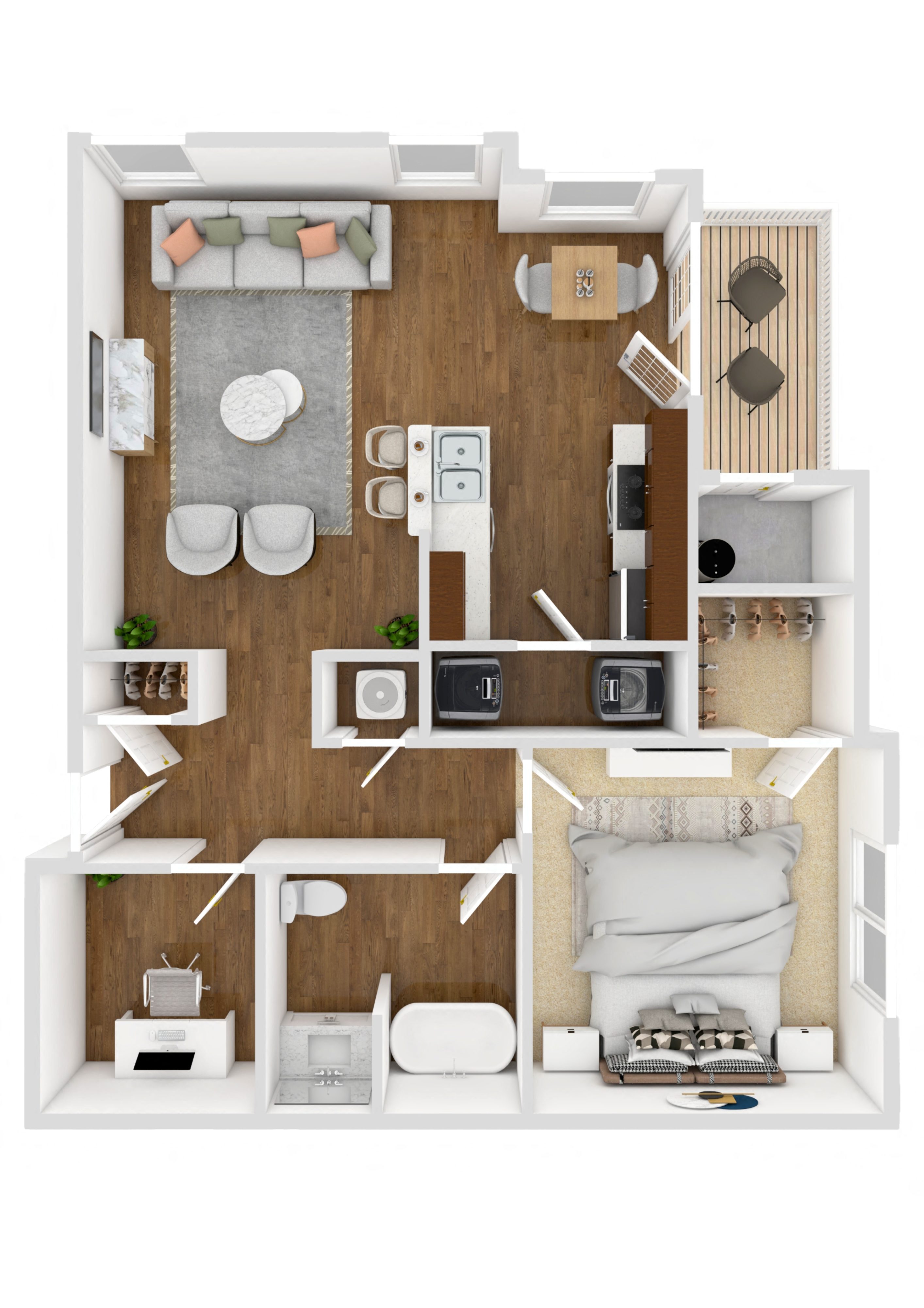 Floor plan for 1 bed, 1 bath, 863 sqft